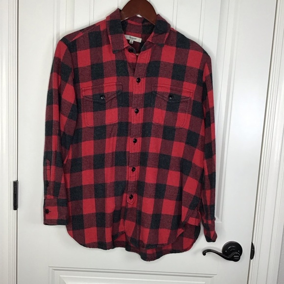Madewell Buffalo Plaid Ex-Boyfriend Fleece Button Up Size Small. - Picture 2 of 7